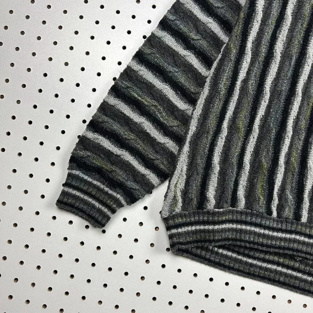 Protege 3D Coogi Style Knit‎ Sweater XL Green Black Biggie Striped Hip Hop 90s